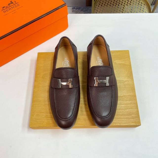 Hermes 爱马仕 P: Size:39-44 38.45.定做 爱马仕高端男士正装鞋休闲皮鞋，绅士臻享 型男必备 意大利进口头层牛皮鞋面 皮质质感一览无余